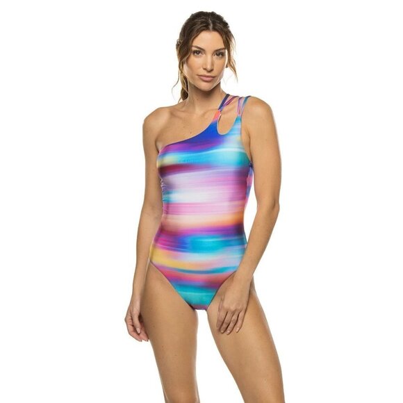LA Blanca Sunset Shores One-Shoulder Strappy One-Piece Swimsuit Tummy Control Si - Picture 2 of 10